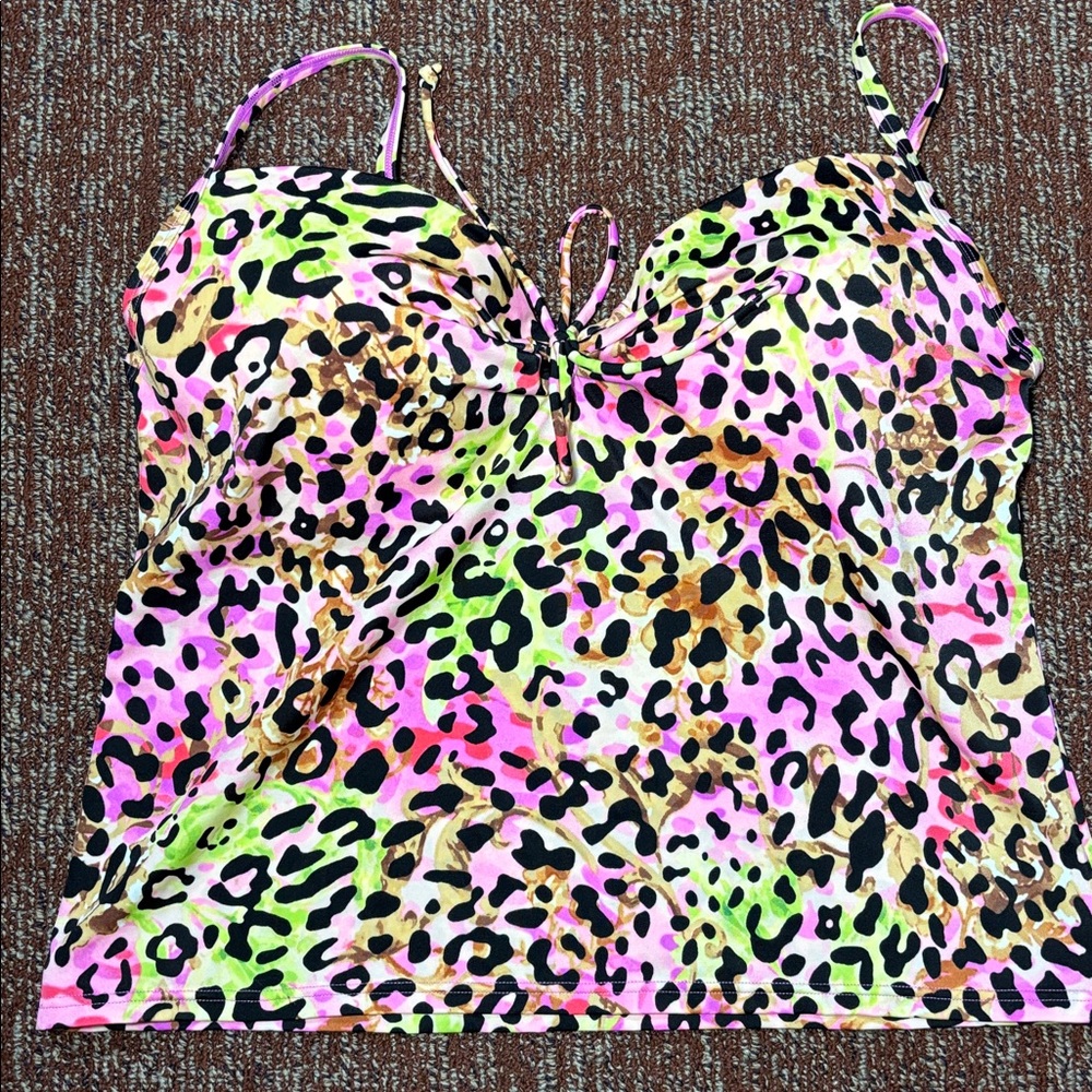 Victoria’s Secret Y2k colorful leopard print padded tankini swimsuit top 38D